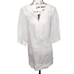 Lilly Pulitzer 100% Linen Tunic Beach Cover Up Beaded White Shift Dress M